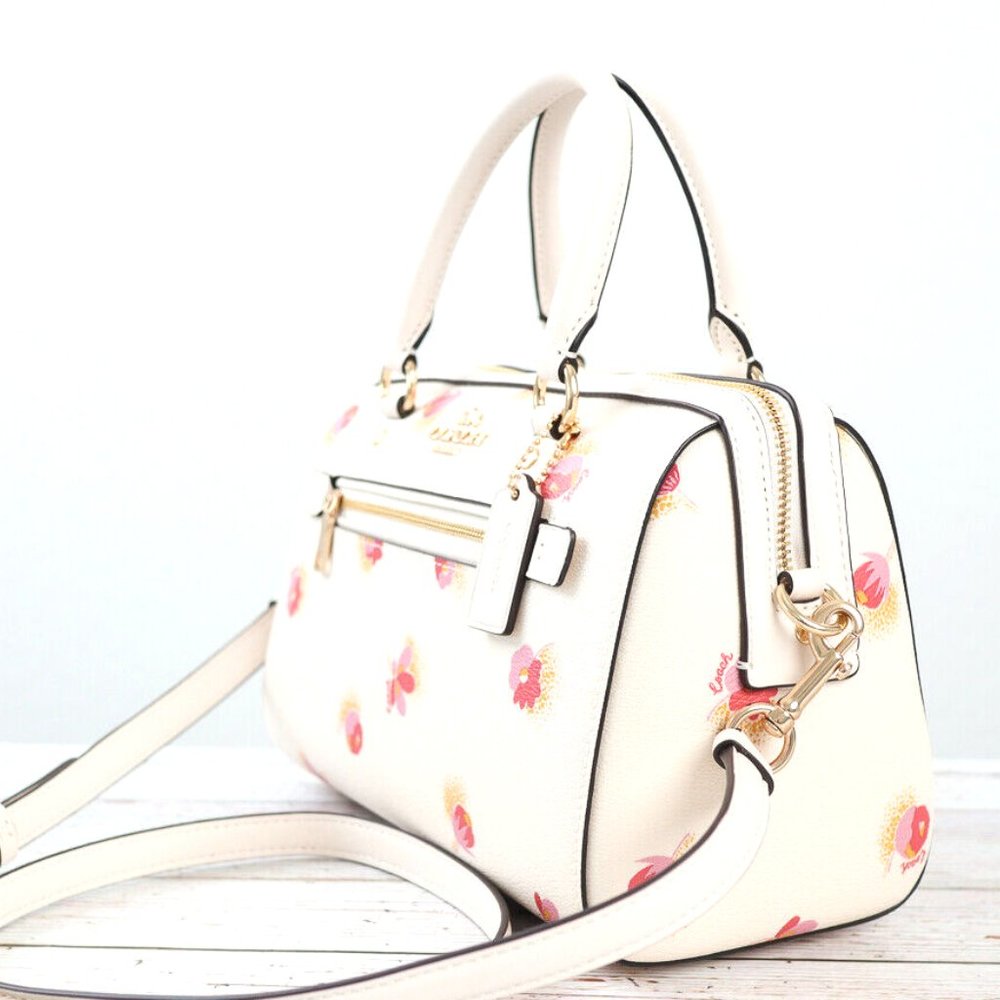 BNWT Coach Rowan Floral Leather Canvas Chalk White Bag Satchel Cross Body C5801 - Picture 14 of 16
